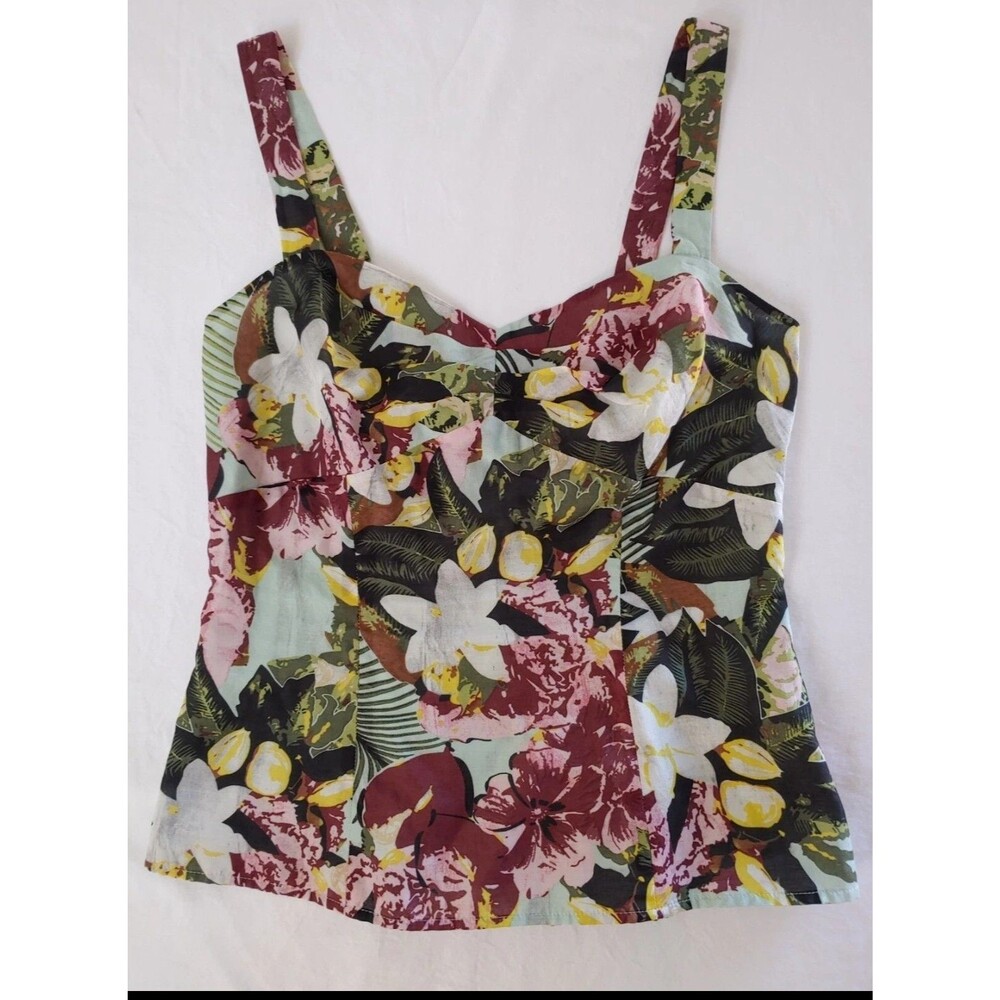 Cabi Blouse 10 Womens Convertible Floral Tank Top Cotton Silk Feminine Beachy